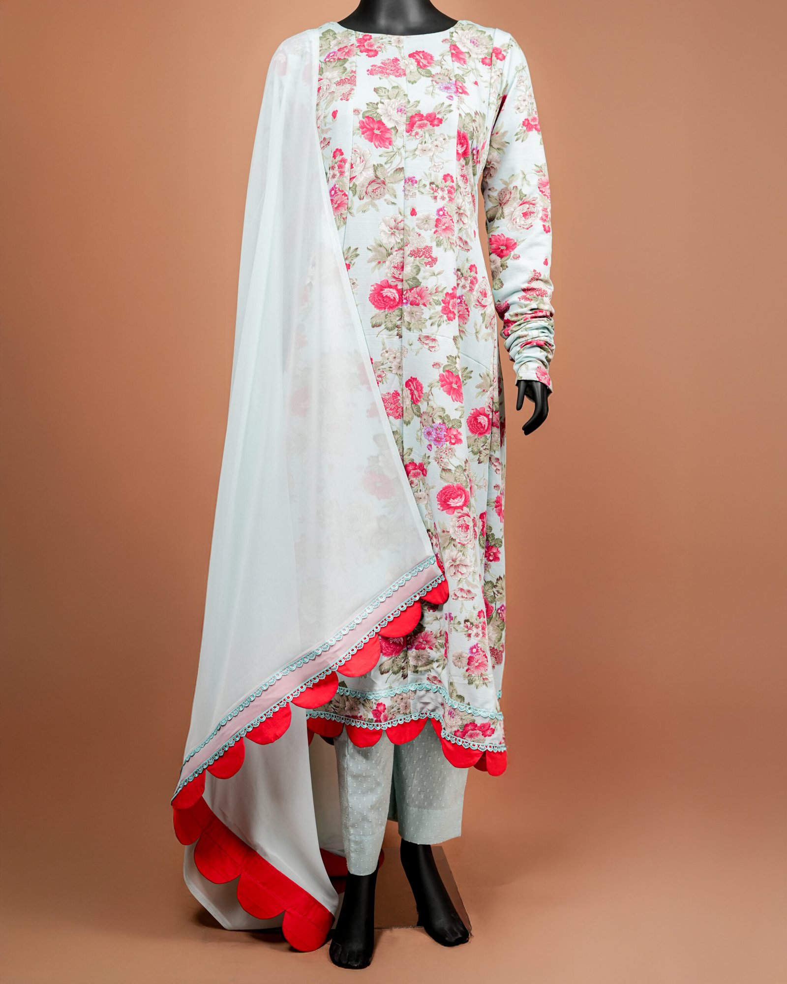 Sea Green Anarkali Scallop Suit