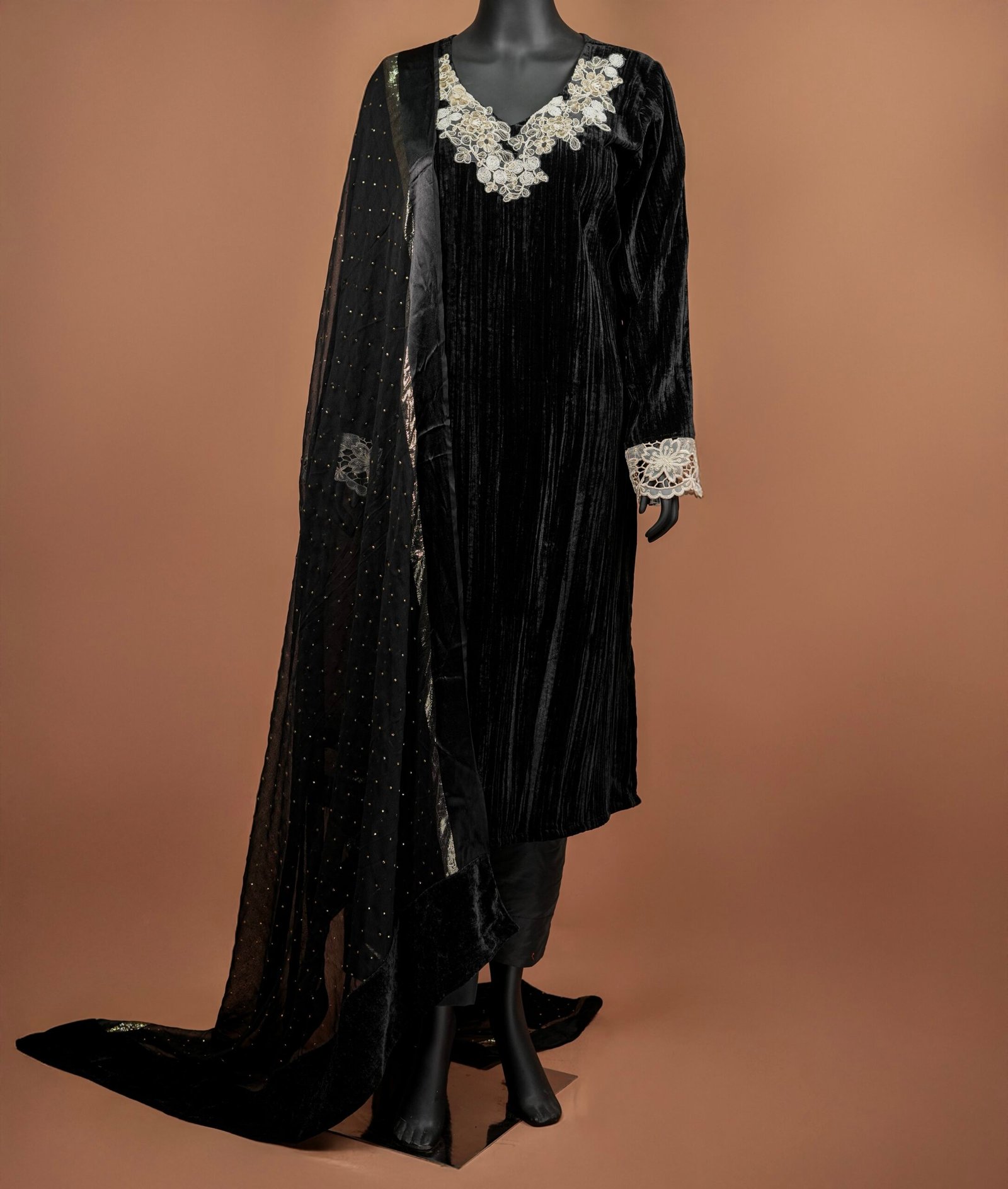 Black Crushed Velvet Suit